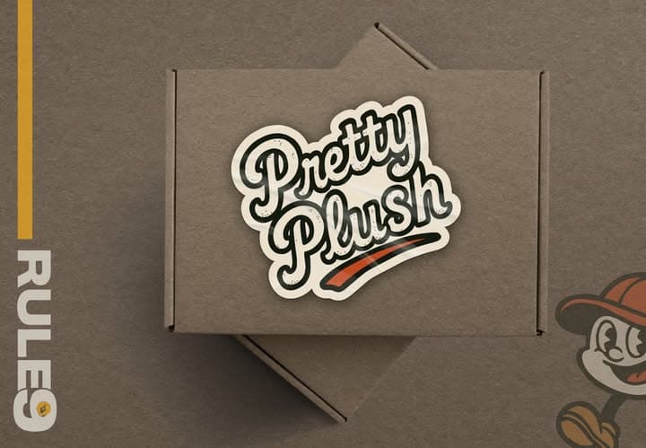 Pretty Plush packaging and logo design presentation for a consumer brand.